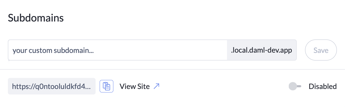 The Subdomains section of the Ledger Settings tab.