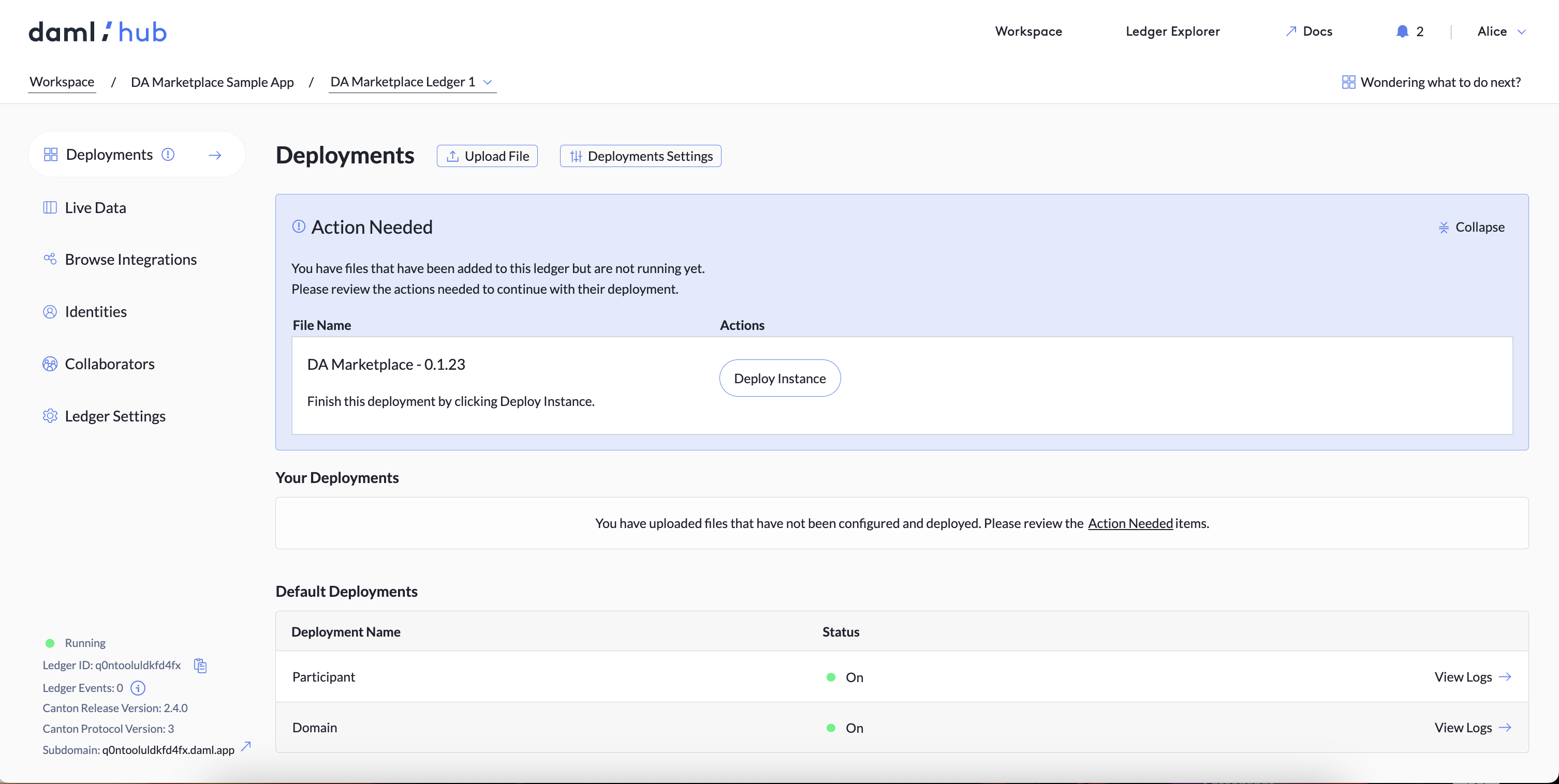 The Deployments tab with one file in the Action Needed tile.