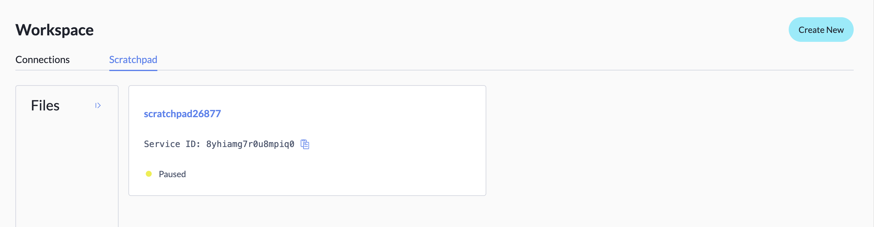The Scratchpad tab with one scratchpad running and no files deployed.