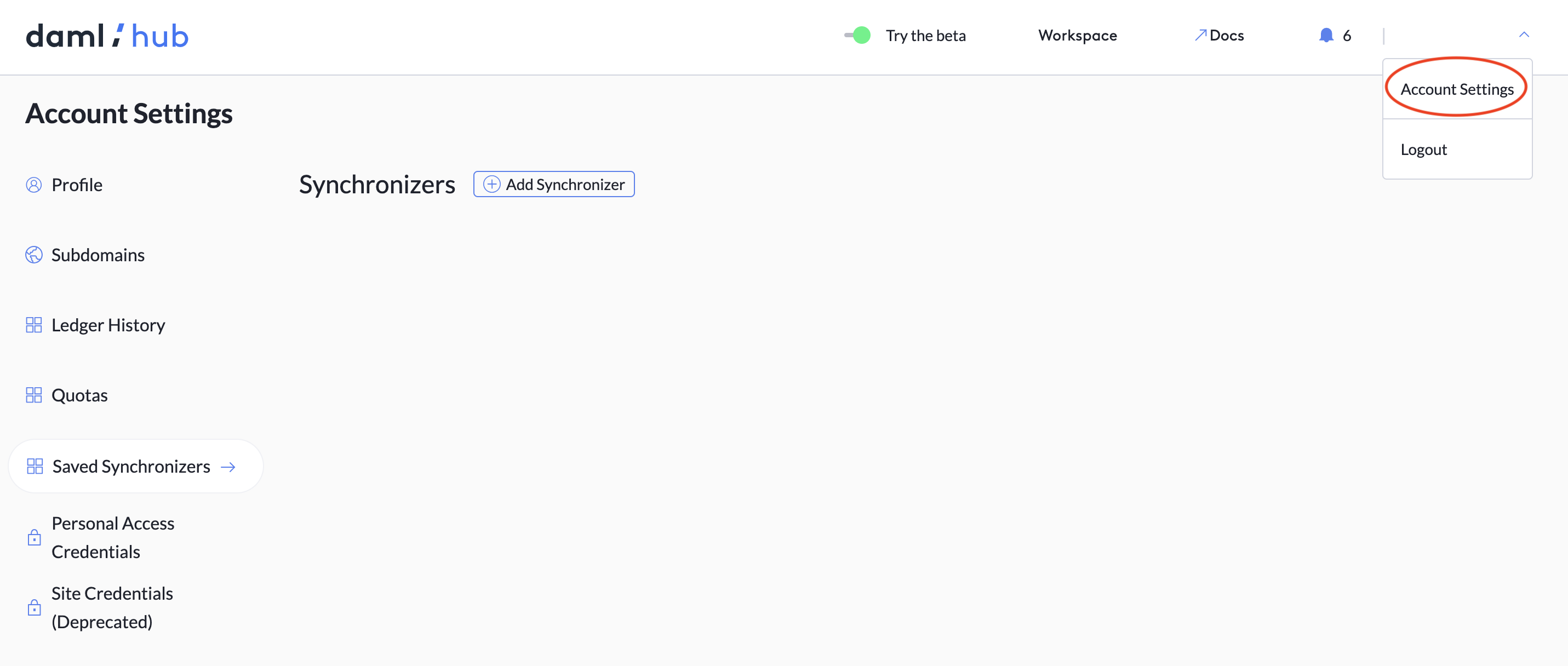 Account Settings -> Saved Synchronizers.