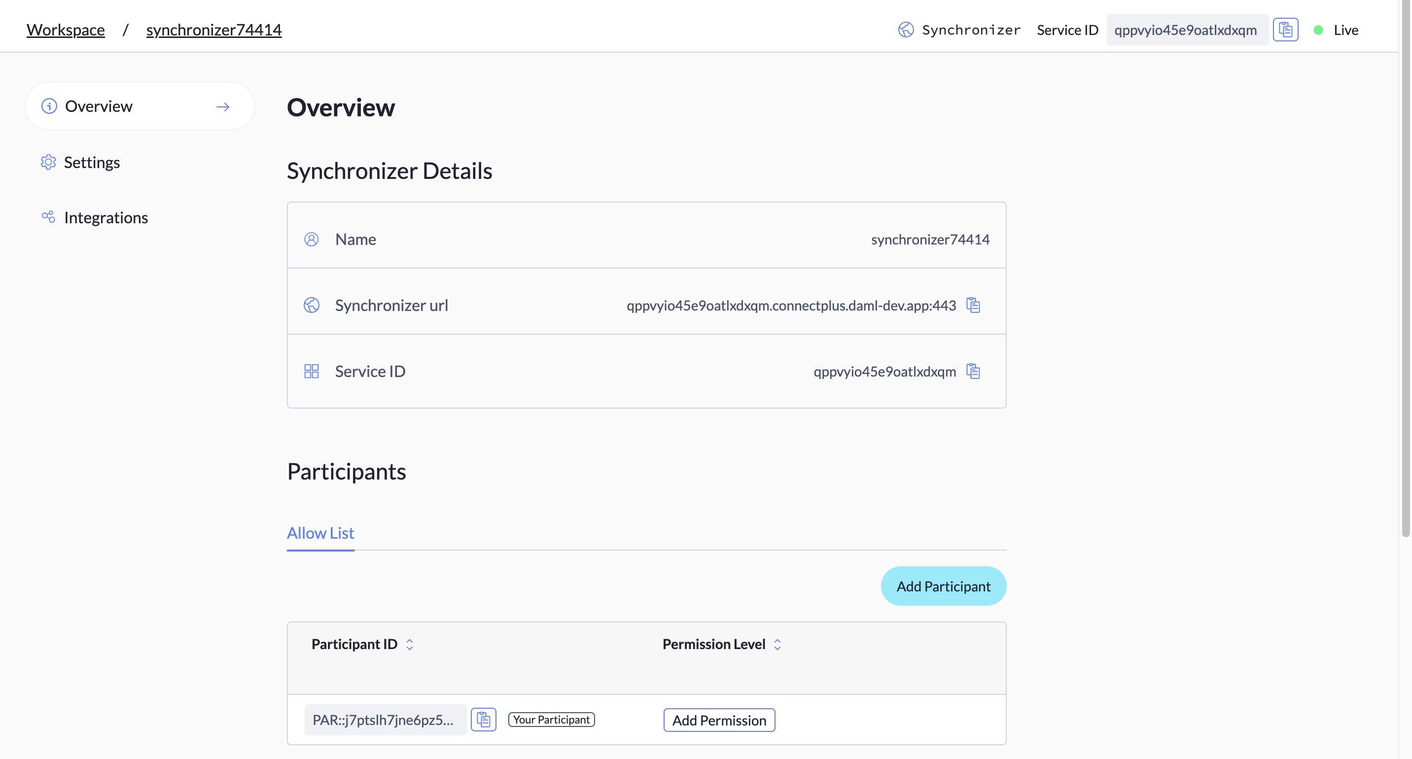 Synchronizer overview tab